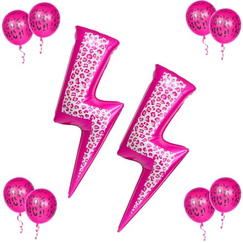 Zafete Pink Cheetah Print Lighting Bolt Foil Balloons Leopard Print Girls Spa Pink