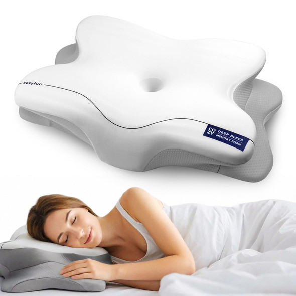 Cozyfun Cervical Neck Pillow For Side and Back Sleepers Ergonomic Design Memory