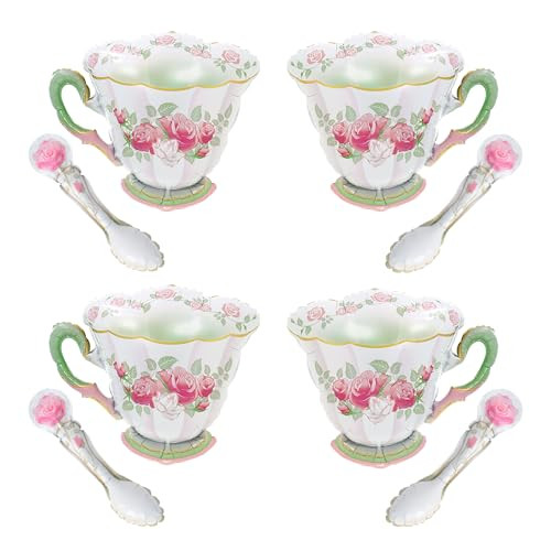 Zafete Teacup Teaspoon Balloons Pink Green Lets ParTea In Garden High Tea Pink