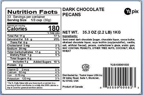 Yupik Dark Chocolate Pecans 60% Cacao Kosher Chocolate Nuts Pecans Dipped In 35.2 Oz 2.2 Lb