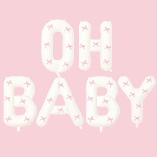 Zafete White Oh Baby Letters Balloons With Pink Bows Welcome He Or White