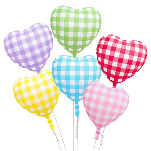 Zafete Colorful Rainbow Gingham Heart Shaped Balloons Spring Garden Picnic Preppy Sweet