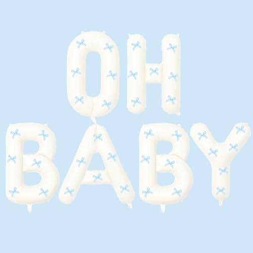Zafete White Oh Baby Letters Balloons With Blue Bows Welcome He Or White