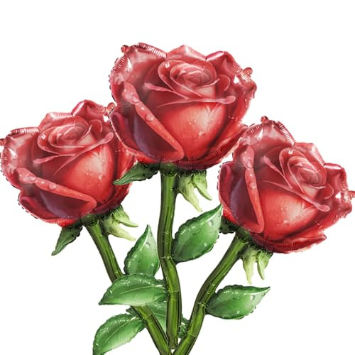 Zafete Ruby Dark Red Rose Flower Foil Balloons Valentines Day Floral Wildflower Red