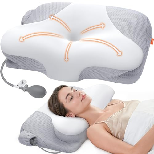 Duppa Inflatable Cervical Neck Pillow For Sleeping With Adjustable Support Ergonomic Memory