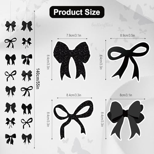 Ythetm Bow Birthday Decortions Black Bow Party Decorations Black Bow Banner Garland Black