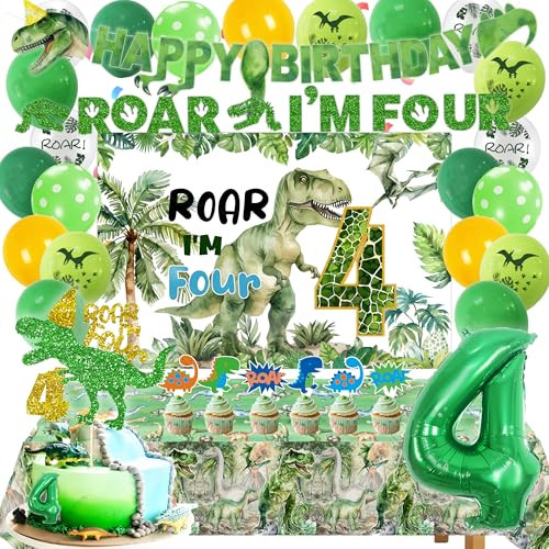 Miruwtog Dinosaur 4Th Birthday Party Decorations BoyRoar Im 4 Dinosaur Party DecorationsBoys