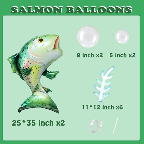 Zafete Inflatable Salmon Fish Foil Balloons Gone Fishing Seaweed Bubble Balloons Ocean