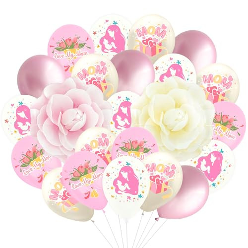Zafete Happy Mothers Day Balloons Pink And White Camellia Balloon Kit For 26 Pcs Pink