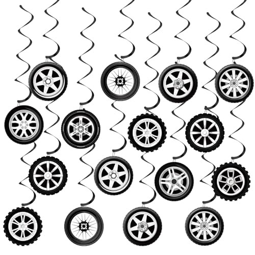 Zoiiwa Race Car Birthday Party Decorations Wheel Tire Hanging Swirls Ornaments Racing 60Pcs