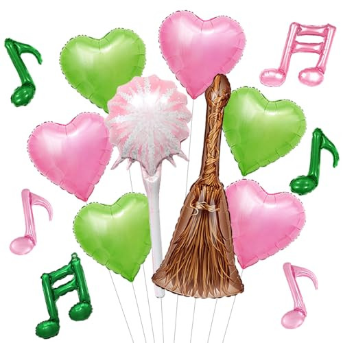 Zafete Pink And Green Sparkler/Magic Wand Broom Balloons Wizard Themed Balloons Party Pink