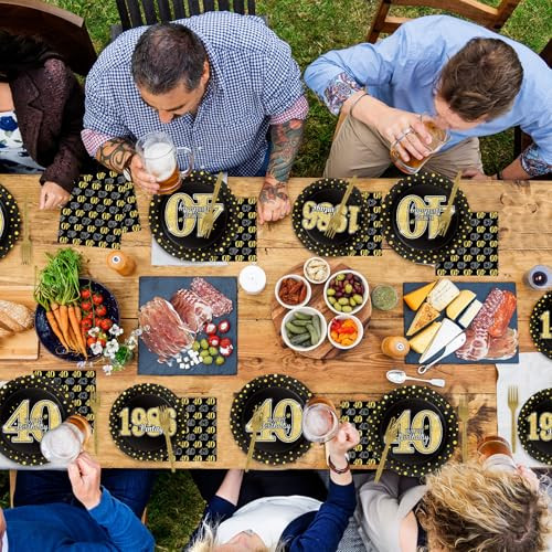 Zoiiwa 40Th Theme Birthday Party Tableware Vintage 1986 Party Supplies 40 Year 96Pcs Black