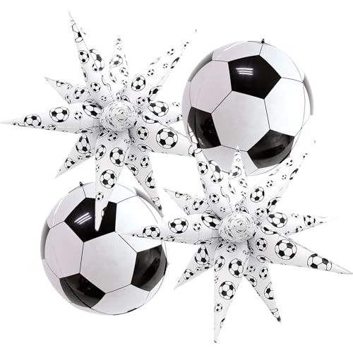 Zafete Soccer Ball Balloons Soccer Spike Burst/Explosion Star Foil Balloon Kit For