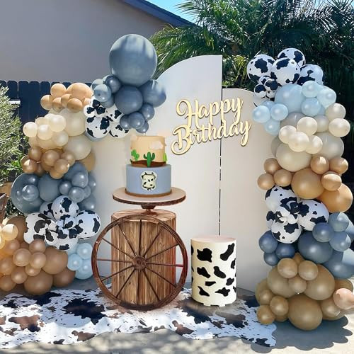 Xipegpa Blue Brown Cow Balloons Arch Garland Kit Cowboy Party Decorations For 158 Pcs Blue