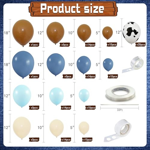 Xipegpa Blue Brown Cow Balloons Arch Garland Kit Cowboy Party Decorations For 158 Pcs Blue