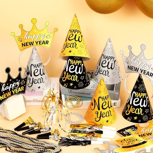 Zoiiwa Year's Eve Party Supplies For 48 Guest Black Gold Wearables 168Pcs Black