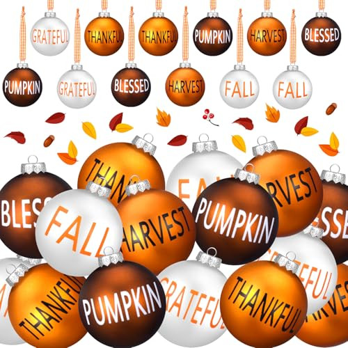 Vertintong Thanksgiving Balls Ornaments For Tree Orange White Brown Thankful Baubles Hanging 60 Pcs Orange