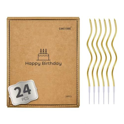 Cake Code 24Count Gold Spiral Long Thin Metallic Birthday Candles Cake Candles Birthday Gold