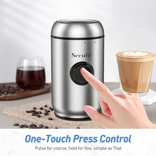 Secura Brands Electric Quiet Coffee Grinder OneTouch Pulse Control Stainless Steel Coffee Grinder Stainless Steel