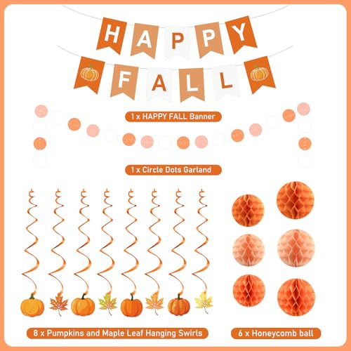 Ythetm Fall Party Decorations Happy Fall Banner With Honeycomb Balls Pumpkin Maple