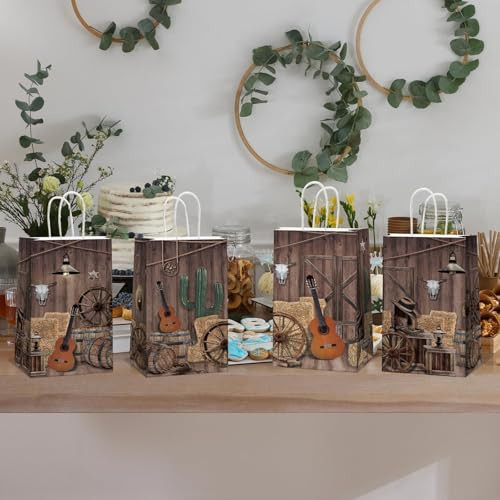 Zoiiwa Cowboy Party Favor Bags Western Paper Goodie Candy Treat Bags 12 Pcs