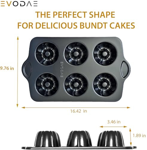 Evodae Mini Bundt Cake Pans For Baking 6 Cups Set Of 2