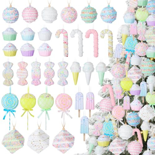 Vertintong Pastel Candy Land Decorations Set Assorted Sweet Dessert Hanging Ornaments For 34 Pcs