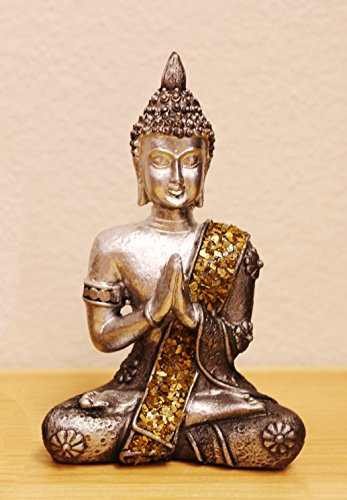 We Pay Your Sales Tax Small Feng Shui 4 Tall Thai Praying Meditating Silver Buddha Statue Silver