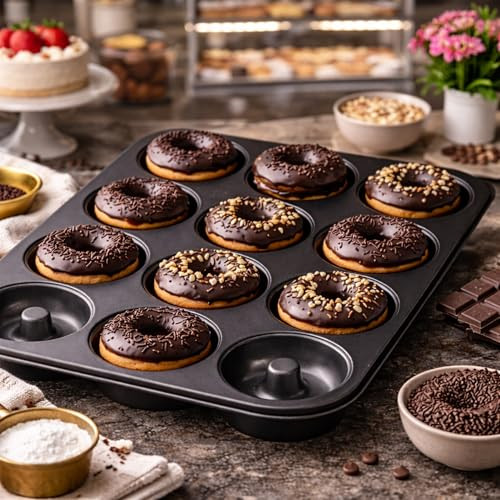 Biubumtu Ring Donut Baking Pans 12Cavity Mini Bundt Donut Mold NonStick Carbon Set Of 2 Gray