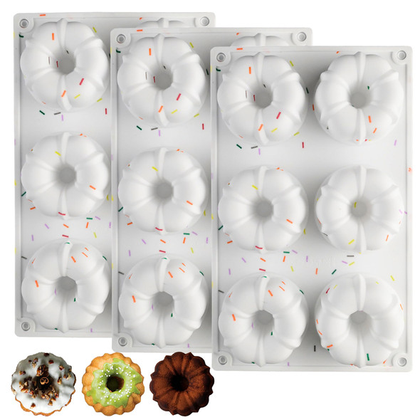 Smartkitch Jello Molds Silicone Fluted Tube Cake Pans 6Cavity Non Stick Silicone 3Pcs