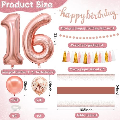 Ythetm Sweet 16 Party DecorationsSweet Sixteen Happy Birthday Banner Circle Dots Banner Gold