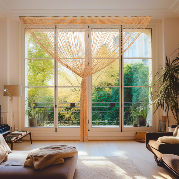 Vagasi 118 X Gold String Curtains For Doorways 100 Inch Gold