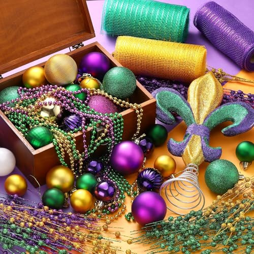 Vertintong Mardi Gras Decorations Set Mardi Gras Tree Decor Bulk Purple Yellow 69 Pcs Purple