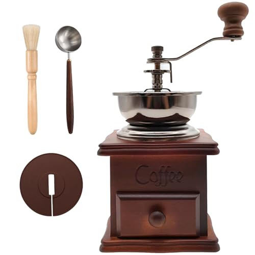 Goodsfilter Retro Style Wooden Handcrafted Coffee Grinder Ceramic HandCranked Crank Wooden Handcrafted 6.2 Inches