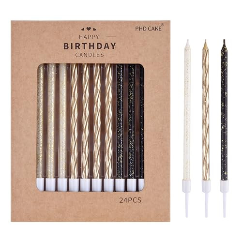 Phd Cake Gold Black White Long Thin Birthday Candles Cake Candles Birthday Parties Gold