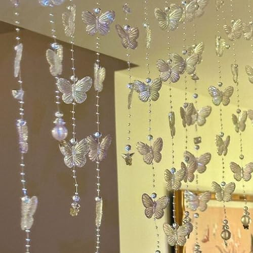 Hzjjjkupn Iridescent Butterfly Crystal Beaded Short Curtain Acrylic Door Beads Hanging For 4Pcs