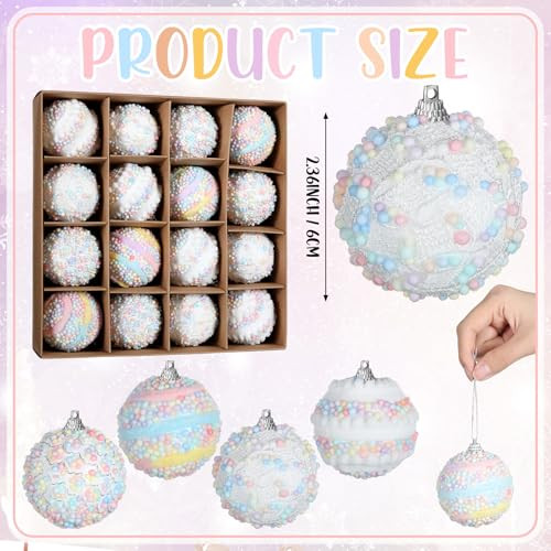Vertintong Candy Christmas Ornament Pastel Christmas Balls Hanging Decoration Macaron Color Foam 2.36 Inches 16 Pcs