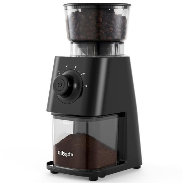 Ollygrin Conical Burr Coffee Grinder Electric Coffee Grinder With 30 Grind SettingsCompact 12 Cups Black