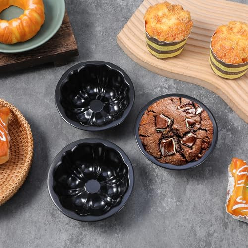 Meyeyaia Mini Bundt Cake Pan Nonstick Small Fluted Cake Pan Carbon Steel 4 Inches 24 Pcs