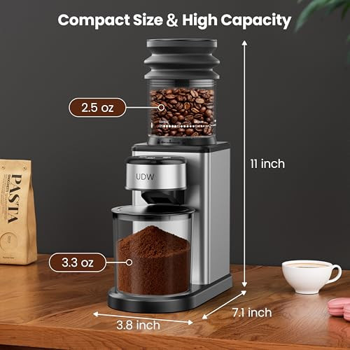 Udw Home Coffee Grinder Conical Burr Grinder With 25 Settings 60Second Timer 25 Set Stainless Steel