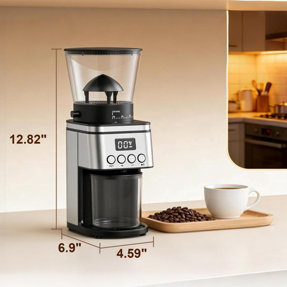 Rounexes Conical Burr Coffee Grinder ElectricStainless Steel Coffee Grinder For Home Adjustable 12 Cup Silver
