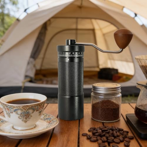 Fvimzailon Manual Coffee Grinder With Digital External Adjustable Settings Portable Hand Grinder 30G Stainless Steel