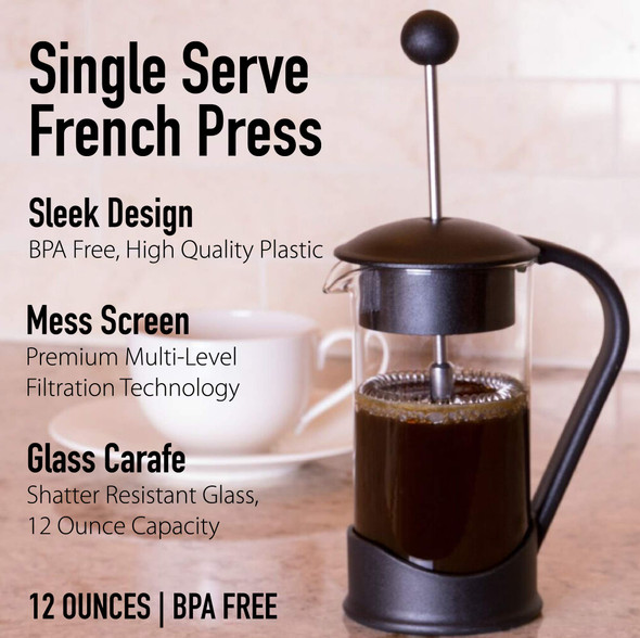 Clever Chef French Press Coffee Maker Maximum Flavor Coffee Brewer With Superior Filtration 2 Cup Black