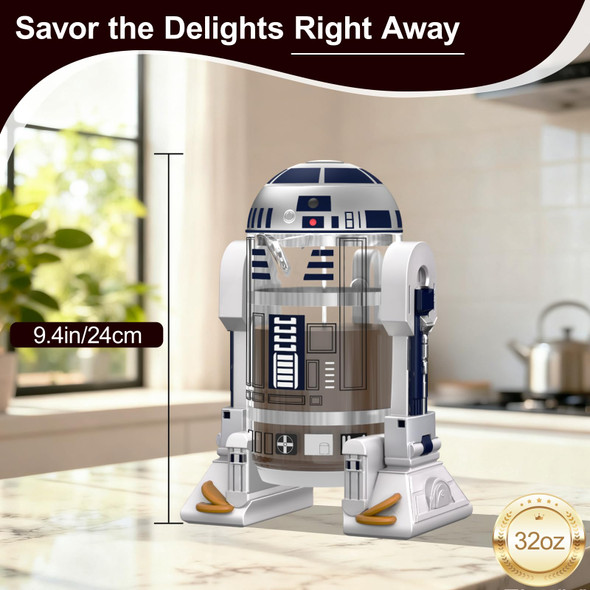 Teenkon French Press Insulated 304 Stainless Steel Coffee Maker Robot R2D2 Hand 32 Oz Stainless Steel