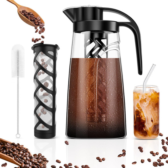 Yurick Cold Brew Coffee Maker Bpa Tritan Pitcher Iced Coffee Maker 70 Oz Black