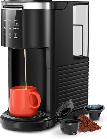 Kismile Single Serve Coffee Maker 2 In 1 Drop Coffee Machine Compatible 14 Oz Black