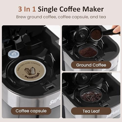 Sunvivi Single Serve Iced Coffee Maker 3 Brewing Modes For KCup Pod/Ground 30Oz Black