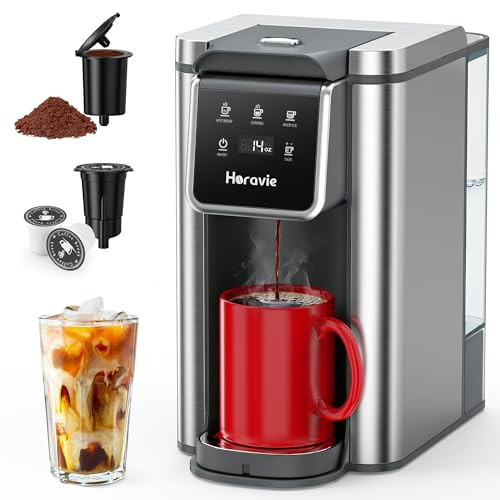 Horavie Single Serve Coffee Maker For KCup Pod And Grounds Hot And 6.5 Inch 14Oz