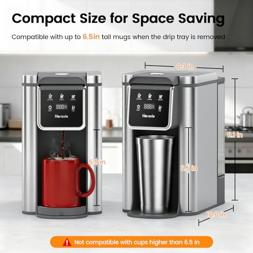 Horavie Single Serve Coffee Maker For KCup Pod And Grounds Hot And 6.5 Inch 14Oz