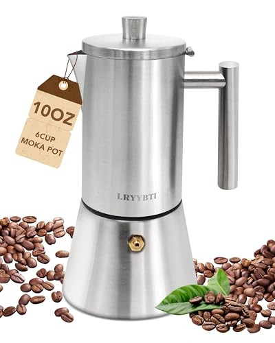 Lryybti Moka Pot Stainless Steel / Stovetop Espresso Maker Cuban And Italian 6Cup Stainless Steel